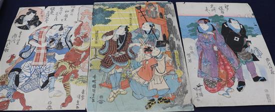 Twelve Japanese Kabuki woodblock prints; 36 x 25cm, unframed.